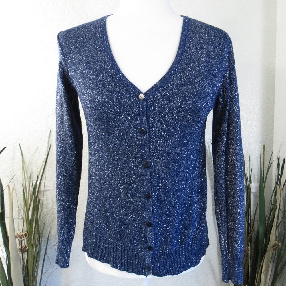 Sara Womens Sweater Sz S Cardigan Blue Silver